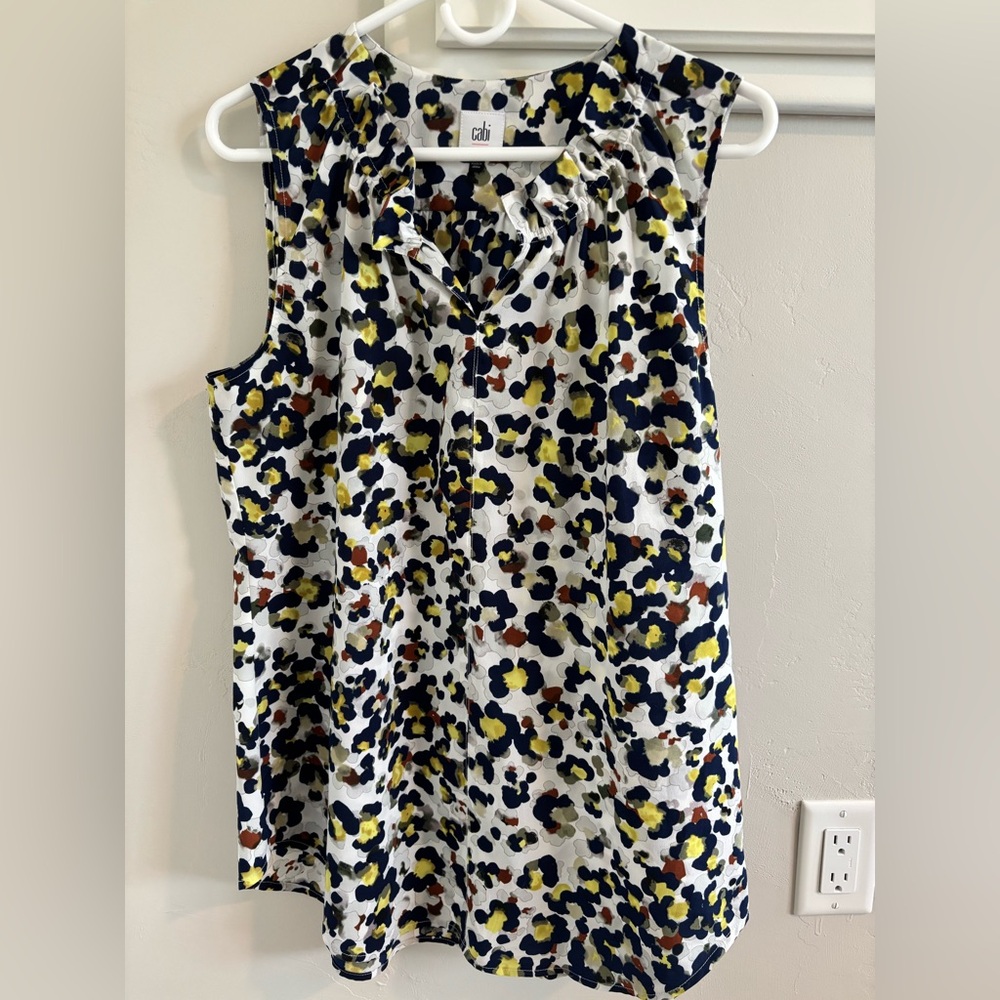 CAbi Women's Sleeveless Top - Blue, Yellow, Black Print #5222